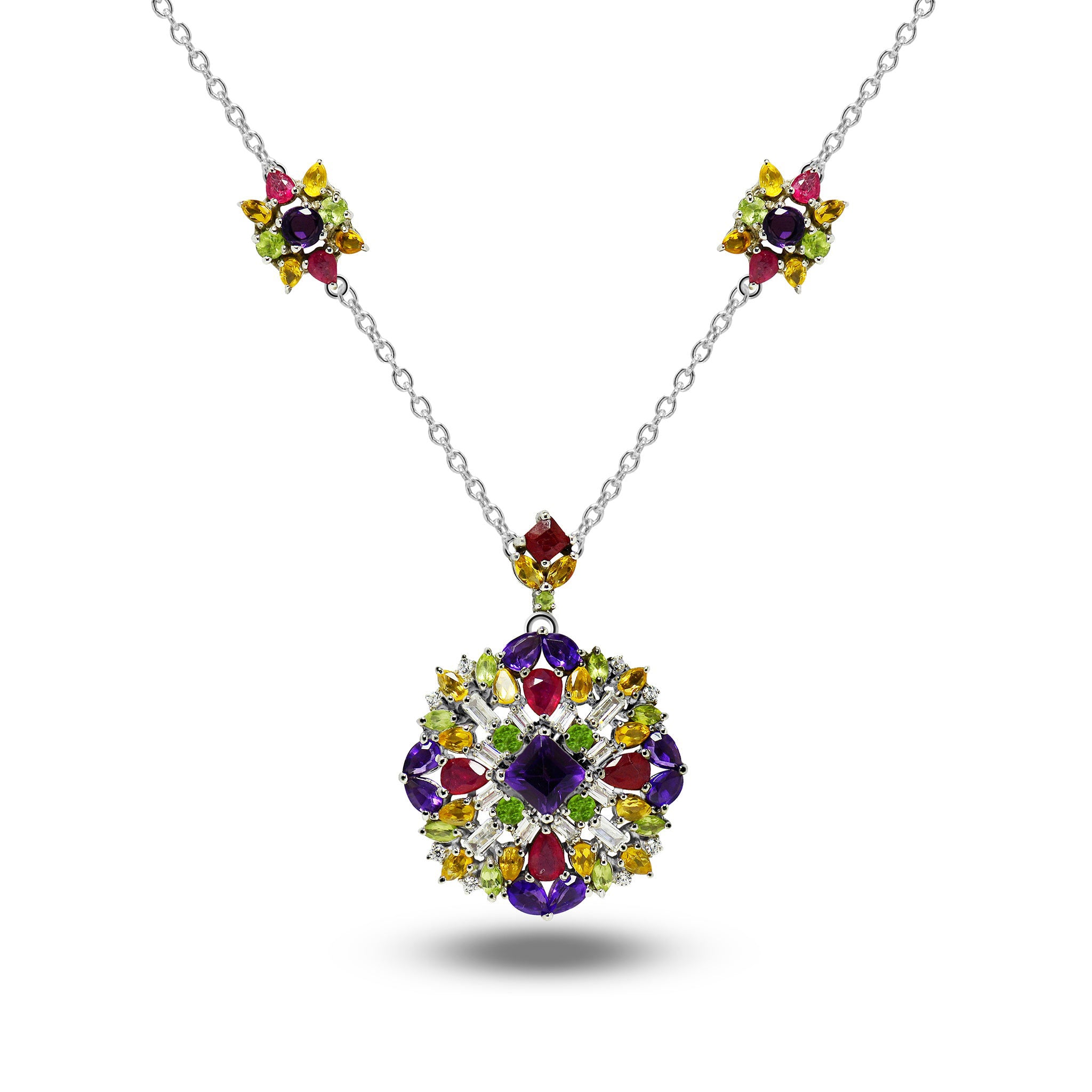 Superlative Hand Selected Gemstones Necklace In 925 Silver Roxari