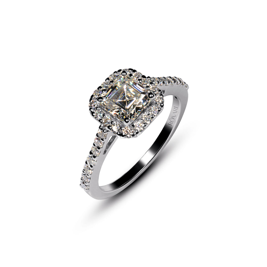 1 Carat Asscher Cut Moissanite Diamond Ring in 925 Sterling Silver