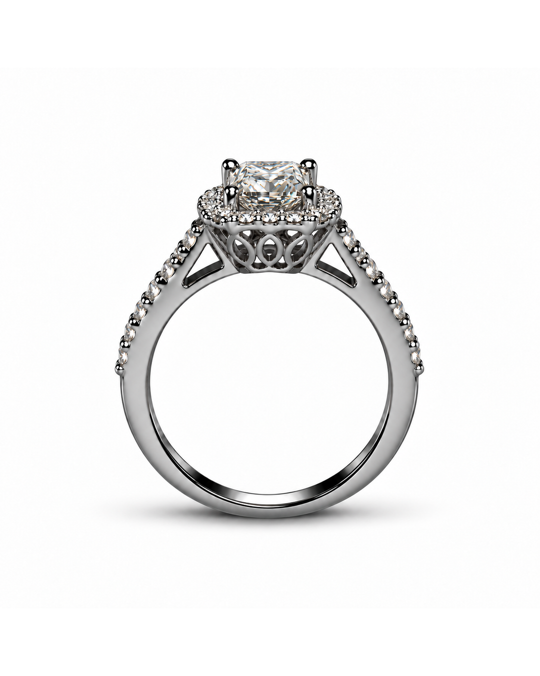1 Carat Moissanite Asscher Allure Ring shown in side profile