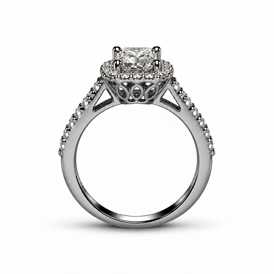 1 Carat Moissanite Asscher Allure Ring shown in side profile