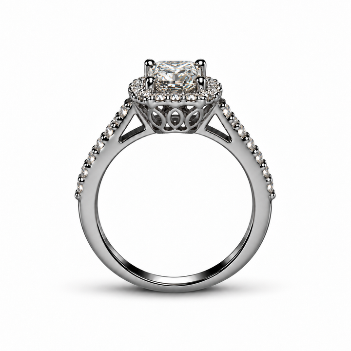1 Carat Moissanite Asscher Allure Ring shown in side profile