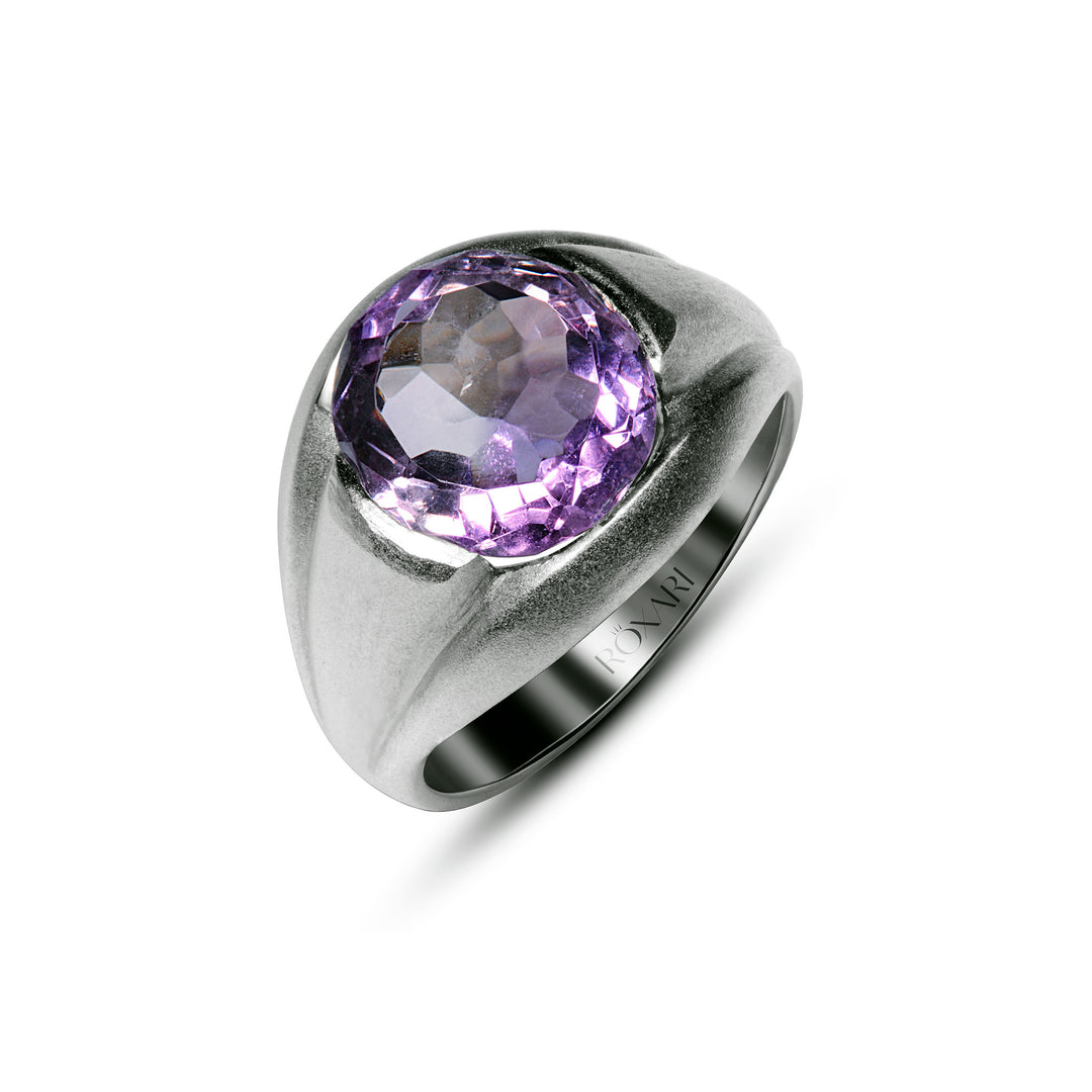Natural amethyst ring in 925 silver, purple gemstone jewelry for men.