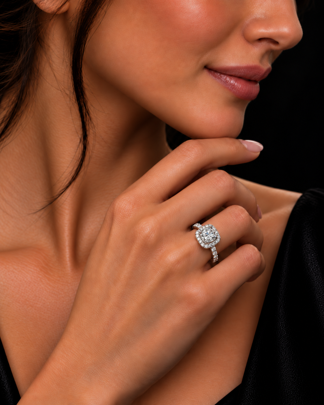 1 Carat Cushion Cut Moissanite Serenity Ring