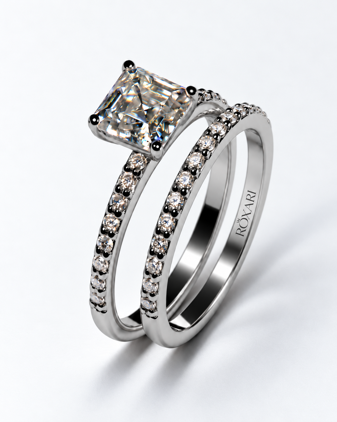 1 Carat Asscher cut Moissanite Orion Blink Stackable
