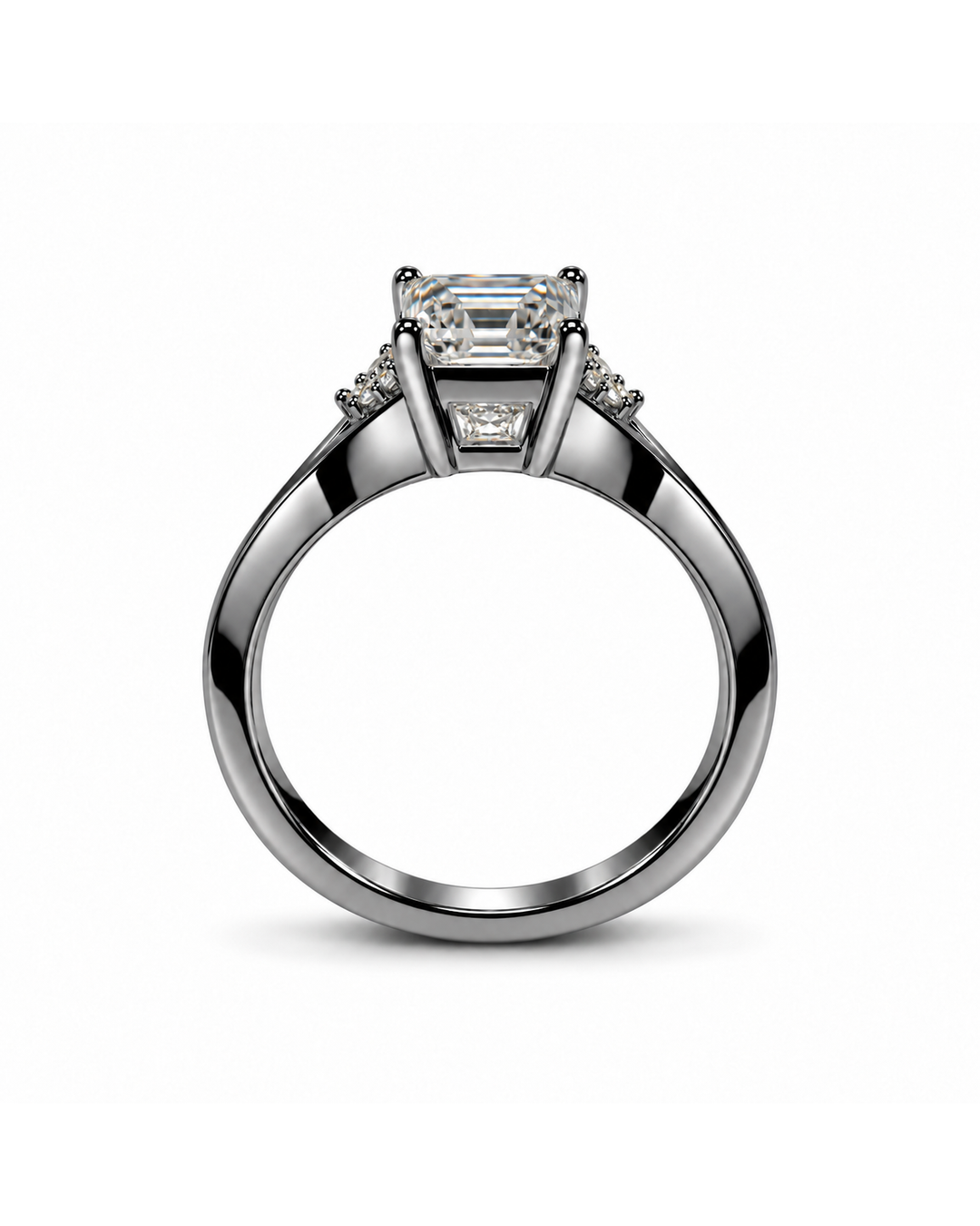 1 Carat Emerald Cut Zenith Spark Ring shown in side profile