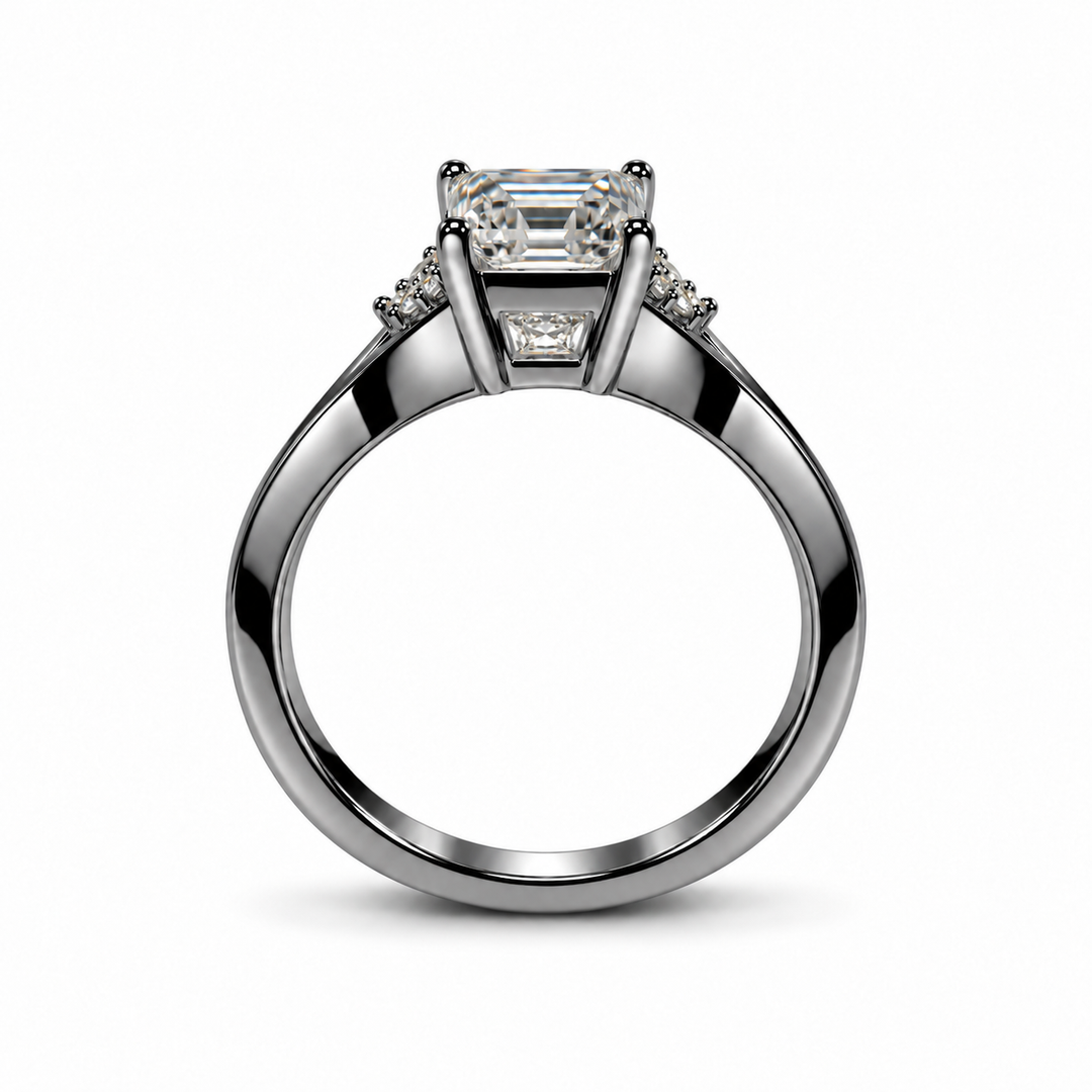 1 Carat Emerald Cut Zenith Spark Ring shown in side profile