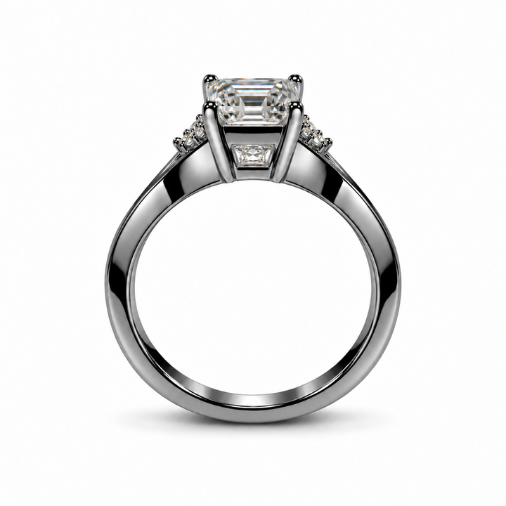 1 Carat Emerald Cut Zenith Spark Ring shown in side profile
