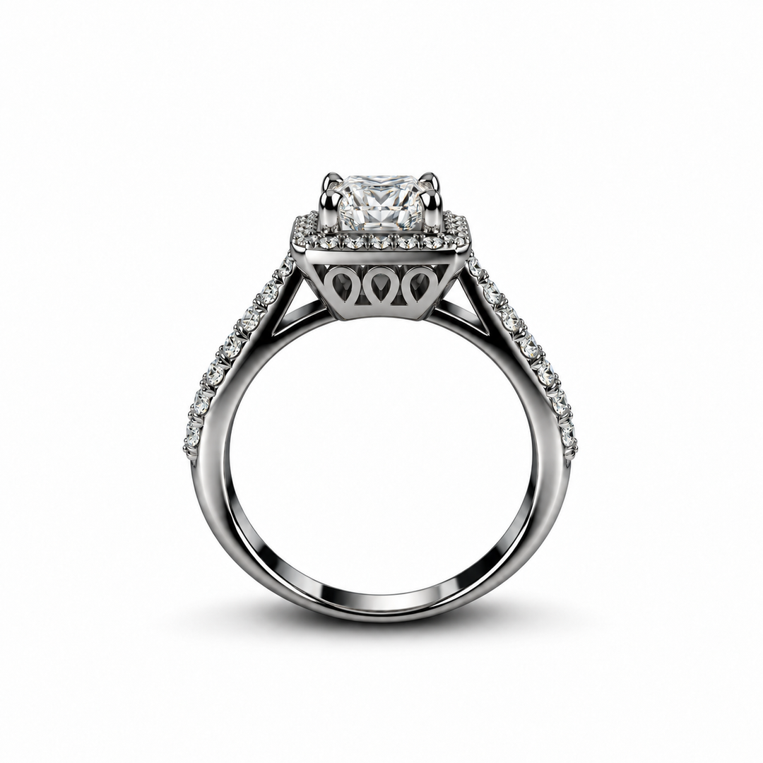 1 Carat Princess Cut Four Seasons ring shown in side profile
