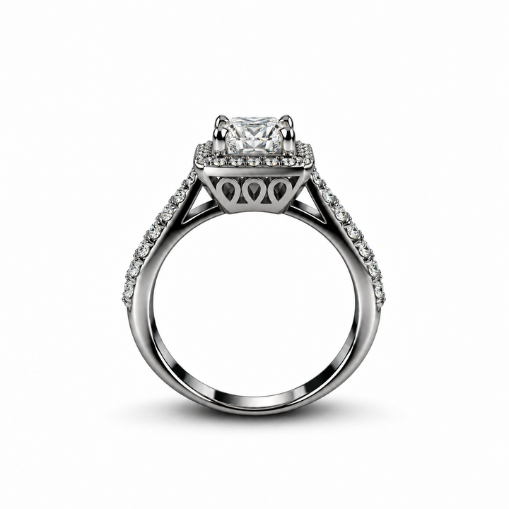 1 Carat Princess Cut Four Seasons ring shown in side profile