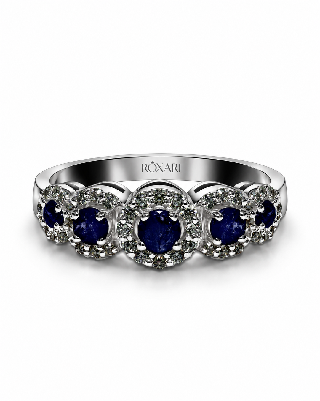 Natural Sapphire Halo Burst Band