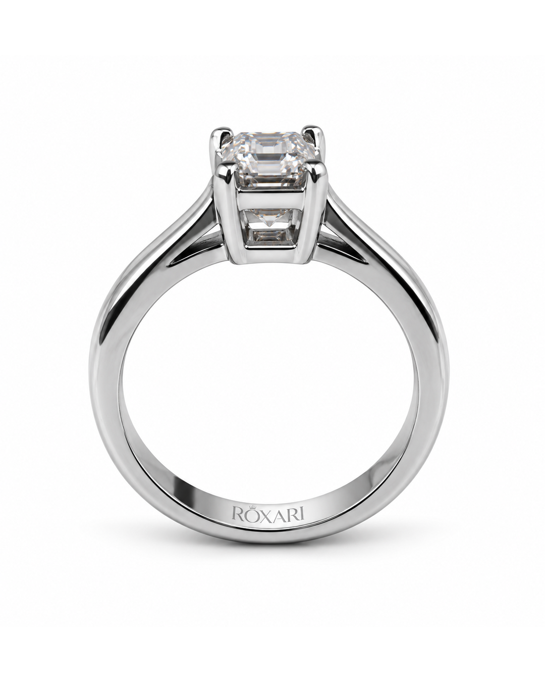1 Carat Emerald Cut Aria Ring shown in side profile