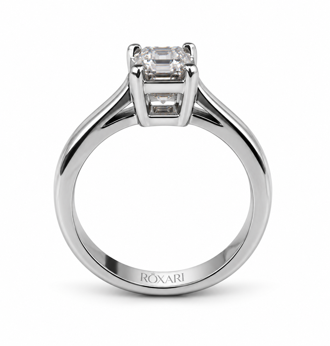 1 Carat Emerald Cut Aria Ring shown in side profile