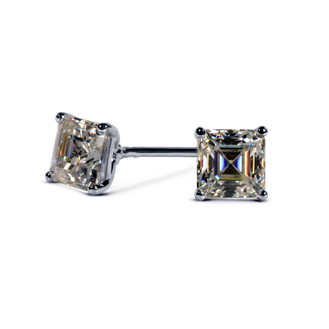 Asscher cut Moissanite diamond earrings