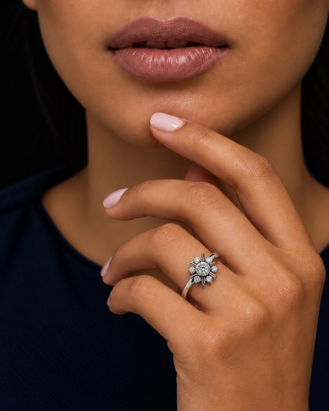 The Flora Gleam Ring worn by a woman