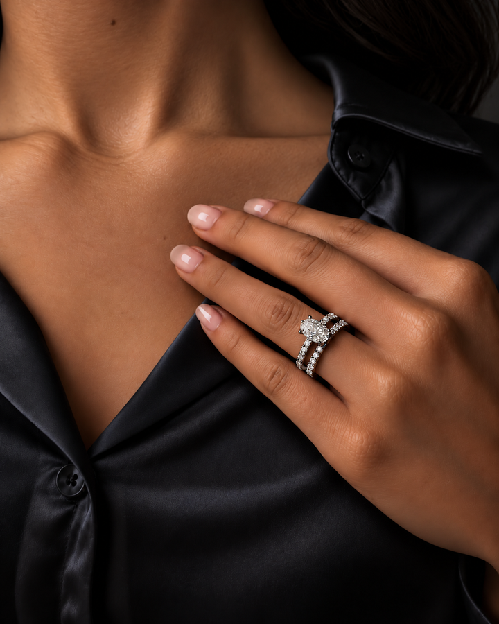 1 Carat Oval Cut Moissanite Sleek Vow Ring