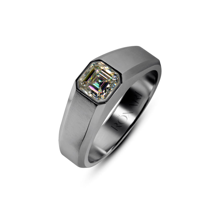 Moissanite diamond Asscher cut ring for men